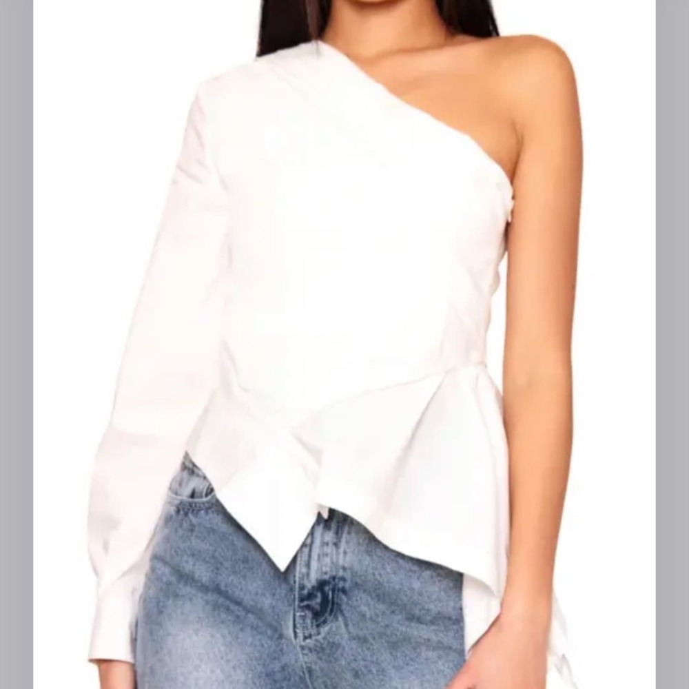 OUD Paris One Shoulder Asymmetrical Hem White Shirt Size XS